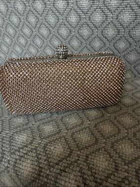 Rhinestone-Studded Rose Gold Evening Clutch